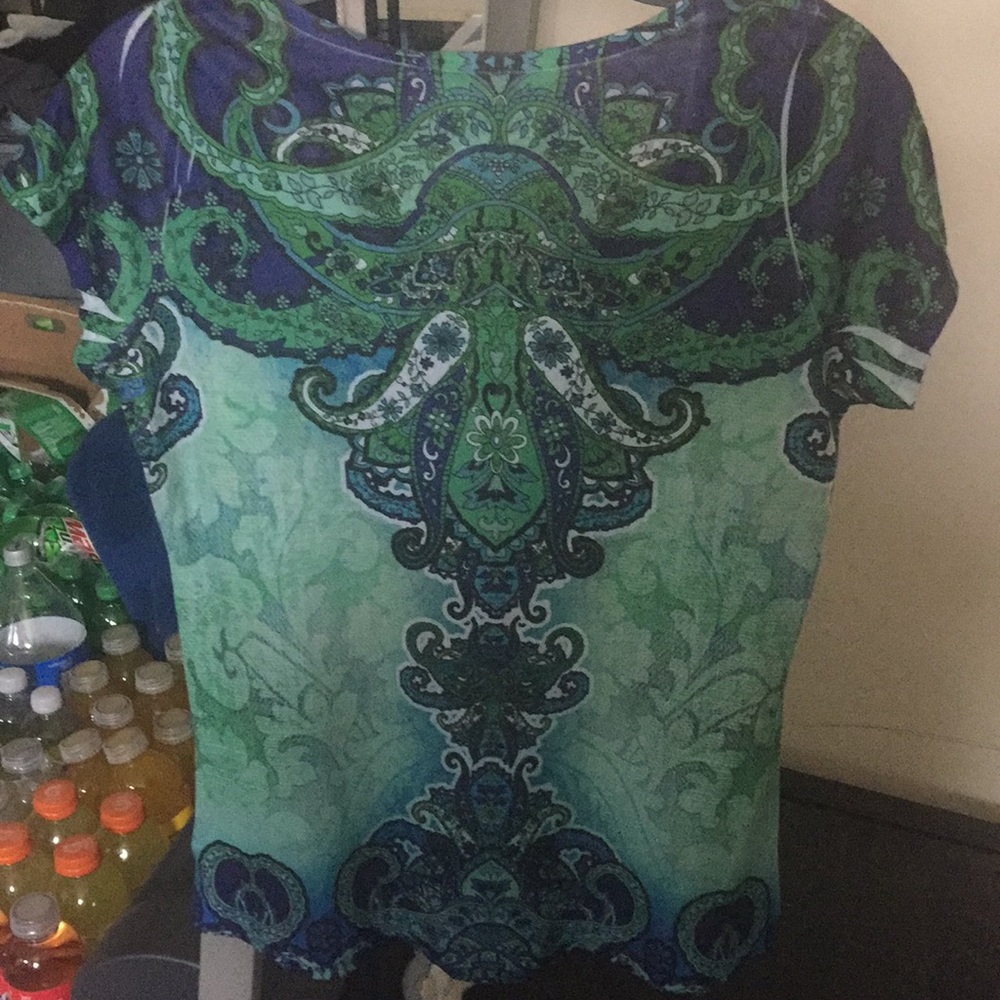 NWT Apt. 9 Teal Bling Henley Top M